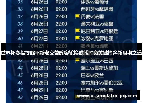 世界杯赛程提醒下新老交替阵容轮换成就胜负关键博弈新周期之道